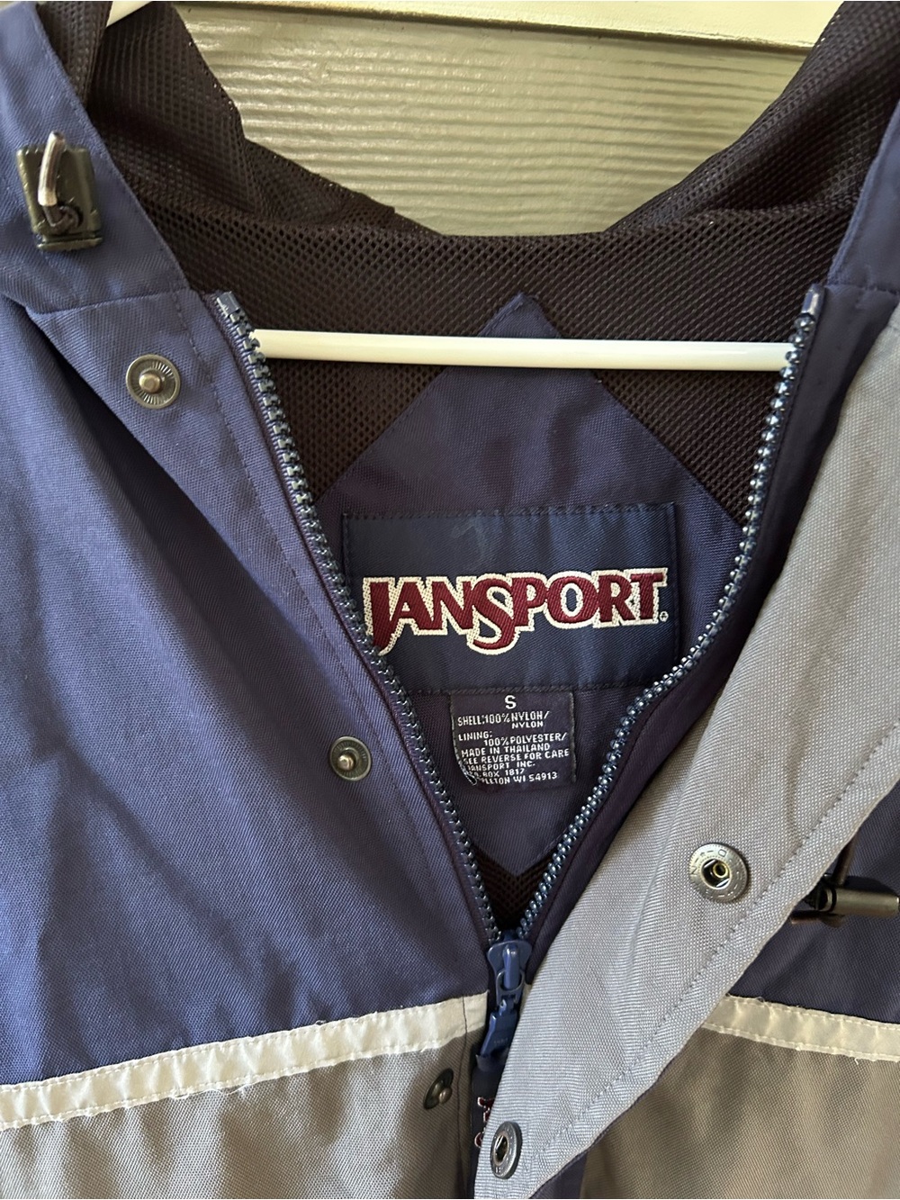 Vintage Y2K JanSport Colorblock Hooded Windbreaker Jacket Navy Gray Size Small - Picture 2 of 3